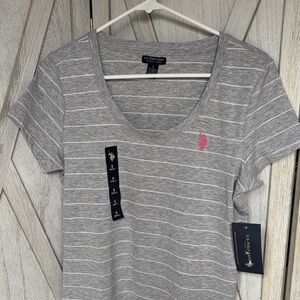 U.S. Polo Assn. Women's Gray and Pink Striped Tee